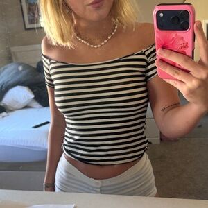 Brandy Melville Black and White Striped Crop Top